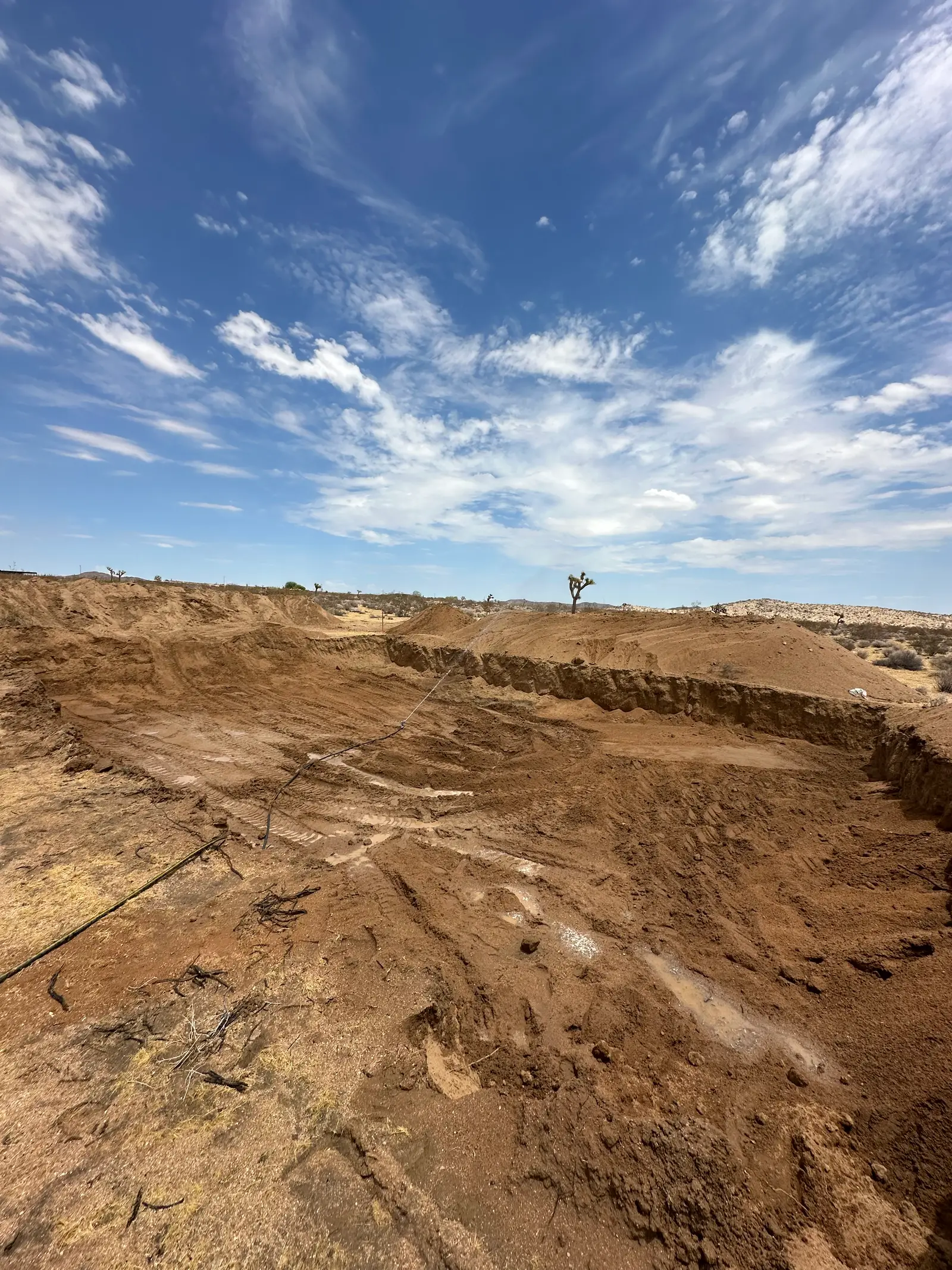 The cut bank of the excavated pad, topsoil stripped back to firm ground.